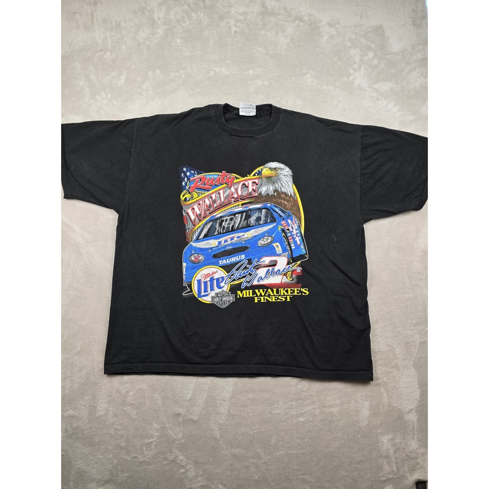 Vintage Chase Authentics x Harley Davidson Rusty Wallace T-Shirt Mens 2XL 1999